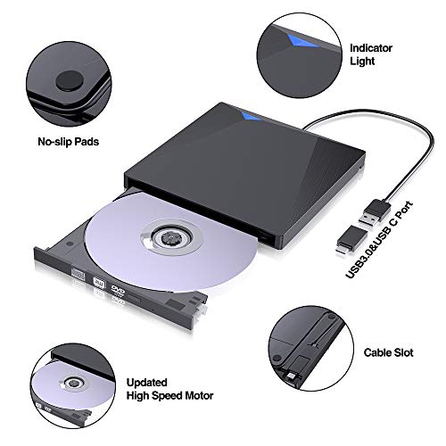 VersionTECH. USB 3.0 External CD DVD Drive, Type C Portable Ultra Thin