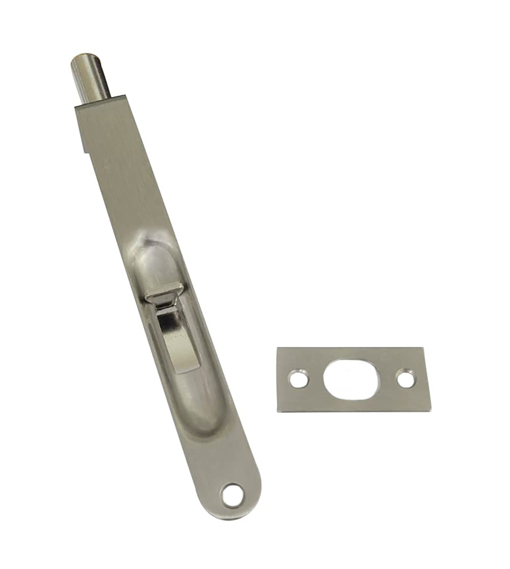 Photo 1 of QCAA Solid Brass Flush Bolt, Round Shape, 6", Brushed Satin Nickel, 1 Pack, Made in Taiwan