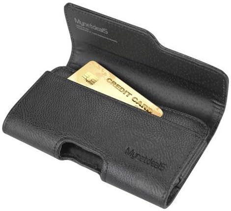 Sharp Aquos S2 Case, Premium Leather Wallet Pouch Holster Belt Case w/ Clip / Loops for Sharp Aquos S2 (Fits w/ Otterbox / Lifeproof Slim Case On) - w/ Card Slot - Black