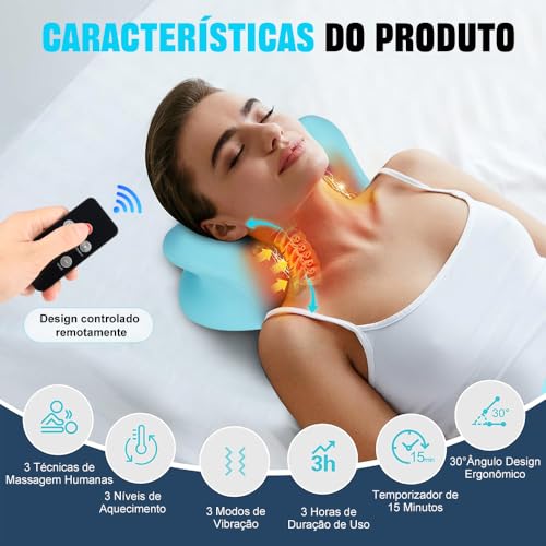 Massageador Pescoço, Almofada Massageadora, Massageador Cervical, Almofada de Massagem, 9 níveis de intensidade de pulso