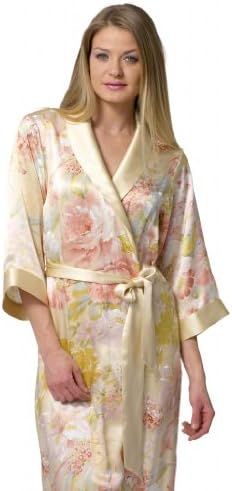 Dynasty Robes 100% Silk, Women's Printed Long Robe with Shawl Collar-Golden Palace