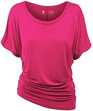 Womens Short Sleeve Boat Neck Side Shirring Dolman Drape Top