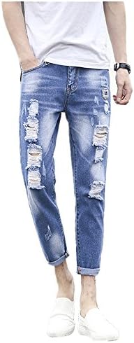 Denim Jeans Men's Ripped Skinny Ankle Destroyed Tapered Leg Jeans
