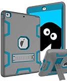 TOPSKY iPad Air Case, iPad A1474/A1475/A1476 Kids Proof Case, Heavy Duty Shockproof Rugged Armor Defender Kickstand Protective Cover Case for iPad Air Grey Blue