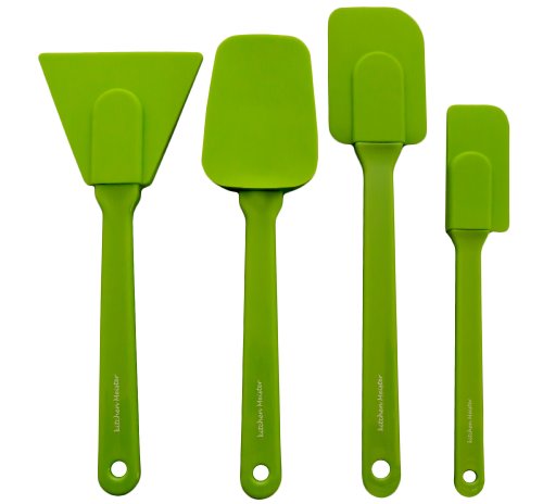 Silicone 4 Piece Utensils Set, Includes; Spoon Spatula, Scraper, Spatula, and Small Spatula. Green