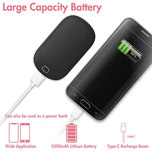 Portable Hand Warmer, 5200mAh Power Bank Rechargeable Type-C Hand Warmer Heater Pocket Electric Handwarmer,Double-Side Quick Heating＆4 Levels Adjustable,Perfect for Skiing Climbing Hiking Winter,Black - Thumbnail 3