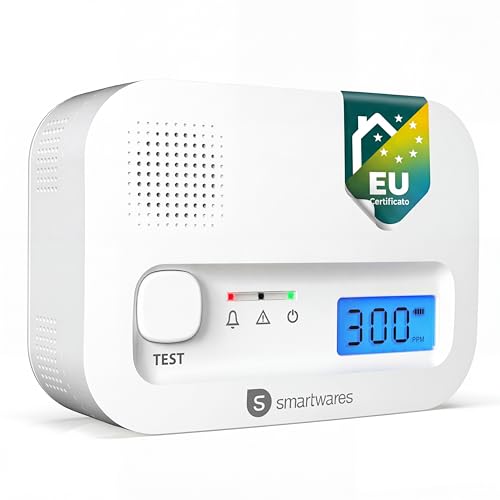 Smartwares Carbon Monoxide Detector – 10 Year Sensor – Batteries from 3 Years – with Display and Test Button – FGA-13041