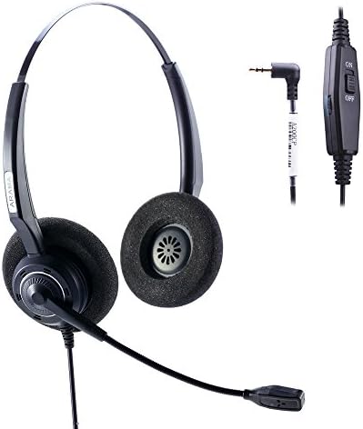 Arama 2.5mm Phone Headset w/ Noise Canceling Boom Mic In-line Volume Mute-Switch for Panasonic Cordless Phones and Grandstream Polycom Cisco Linksys SPA Panasonic Gigaset (2.5mm-Black-Binaural)