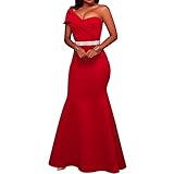 SEBOWEL Women's Sexy One Shoulder Ruffles Mermaid Gown Maxi Evening Party Dress