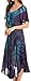 Sakkas 17682 - Ria Tie Dye Embroidered Cap Sleeve Wide Neck Caftan Dress / Beach Cover Up - Teal - OS