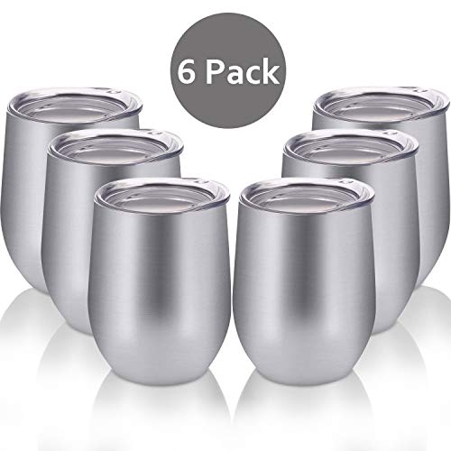 Skylety 6 Pack 12 Oz Unbreakable Drink-Ware Stemless Wine Tumbler