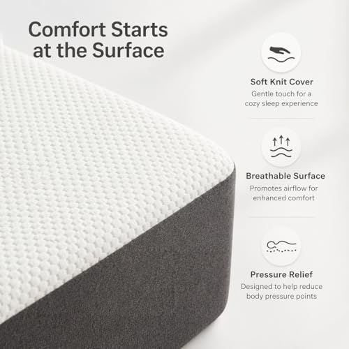 Slufra 10" Queen Size Memory Foam Mattress, Medium Firm Cooling Bed Mattress in a Box, CertiPUR-US Certified Pressure Relief Foam Mattress for Side/Back Sleepers