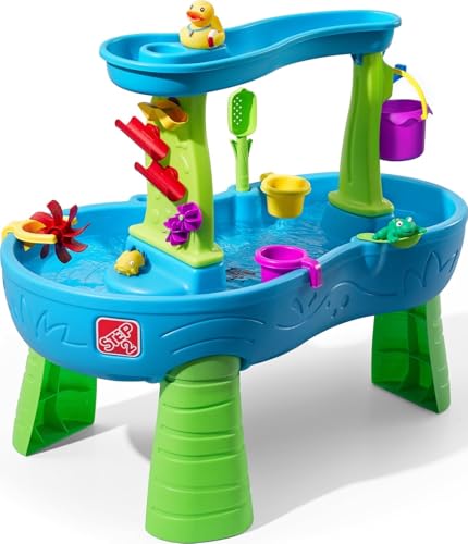 Step2 Rain Showers Wasserspieltisch | Großer Wassertisch mit 13-teiligem Zubehörset | Garten Wasser Spieltisch für Kinder in Blau und Grün