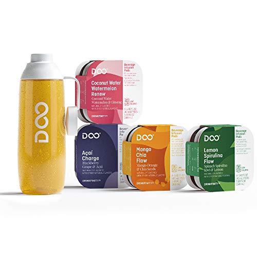 Drinkfinity Four Flavor Variety 16-Pod Pack with a Vessel - Lemon Spirulina, Mango Chia, Acai Grape, and Coconut Water Watermelon - No Artificial Sweeteners or Flavors - 16 Pods, Creates 20oz Beverage
