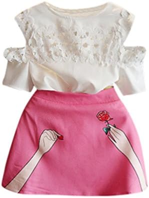 Junjie Fashion 2pcs Toddler Baby Kids Girls Clothes Floral Lace Tops+Skirt Set Outfits
