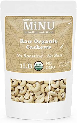 GoMix Organic Raw Cashews #1 Keto Paleo Snack, MiNU Mindful Nutrition, 16 oz (1lb) Unsalted, Superfood, Protein, Vegan, NonGMO, Gluten Free. No Salt, No Roasting, No Nonsense!