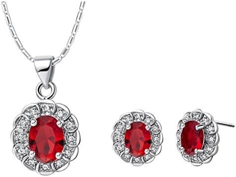 Layla Jewellery 18k White Gold Plated Alloy Swarovski Elements Crystal Jewelry Set include Pendant Necklace and Stud Earrings for Ladies