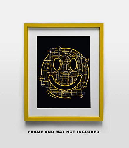 Yellow Happy Face Circuit Board Inspirational STEM Art Print - 11x14 Unframed Art Poster - Great Gift For Science or Technology. Looks Great in an Office, School, Bedroom or Dorm Decor. - Thumbnail 5