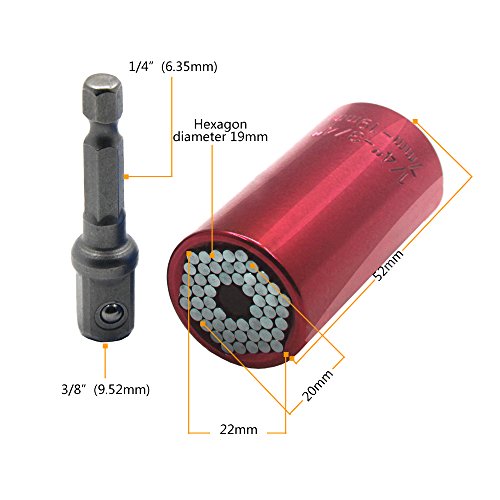 Universal Socket, RKURCK Multi-function 7mm to 19mm Universal Sockets For Metric Wrench Ratchet Power Drill Adapter - Self-Adjusting Professional Repair Tools(Red)