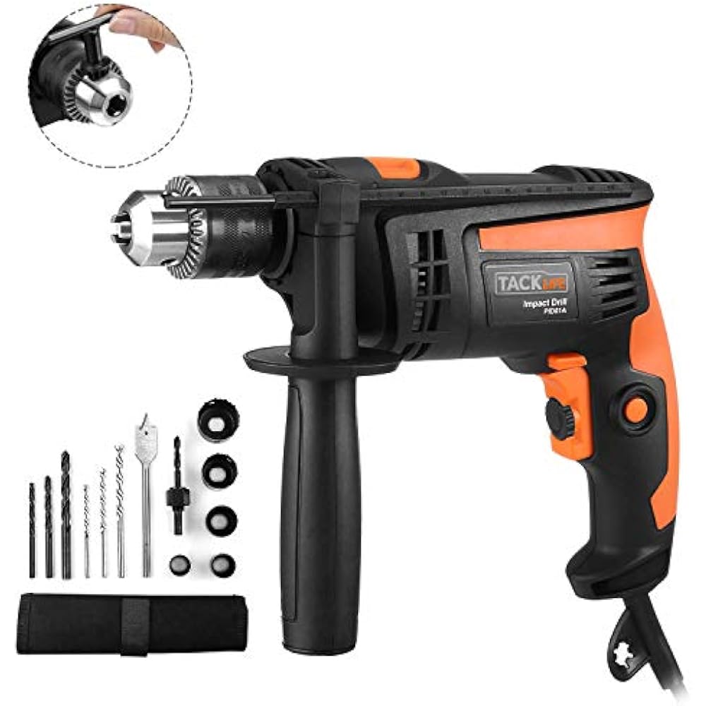 Hammer Drill, 1/2Inch Electric Impact 12 Bit Set, 2800 RPM, Variable
