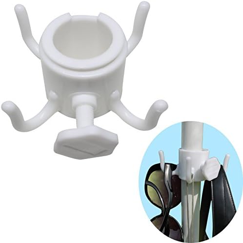 Qualyty Beach Umbrella Hook for Towels, Cameras, Bags, Sunglasses | 4-Prongs Hanging Hook, Plastic, White | Included with Black Beach Bag