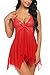 Avidlove Women Lingerie Lace Babydoll V Neck Sleepwear Strap Chemise Red M
