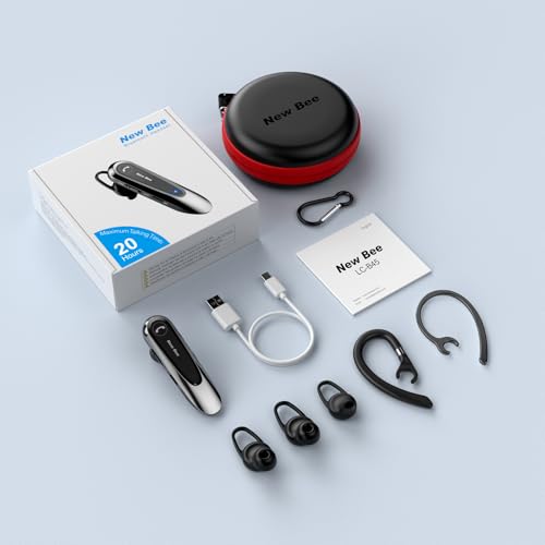 New Bee Auricular Bluetooth Micrófono con Cancelación de Ruido Auriculares inalámbricos Manos Libres CVC 8.0 Mono Bluetooth Headset para iPhone Android Conducción Casa y Oficina
