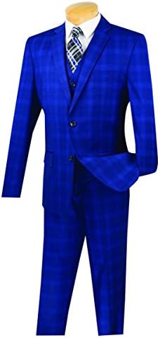 Vinci 2 Button Single Breasted Glen Plaid Slim Fit Suit W/Vest SV2W-4-Blue-46L