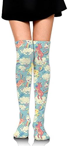 TRUSTINEEgyl Women's Rainbow Unicorns Flying In Sky With Clouds Children Cheerful Kids Room Nursery Decor Popular High Socks