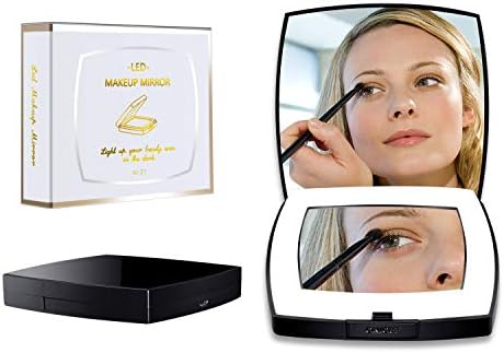 Led Compact Mirror [2019 Newest] Lighted Travel Makeup Mirror Rechargeable Led Purse Mirror Portable with Lights 1X 4X Magnification (Square)