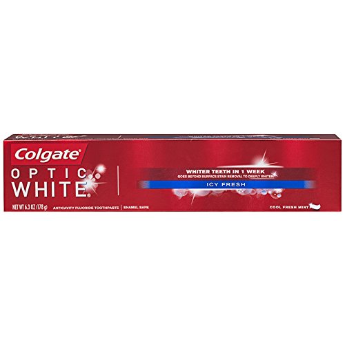 Colgate Optic White Whitening Toothpaste, Icy Mint - 6.3 ounce (6 Pack)