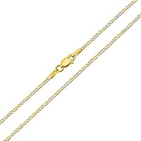 JewelryAmerica Solid 14K Yellow Gold 1.5mm Two Tone Figaro with Pave Chain Necklace, 16"