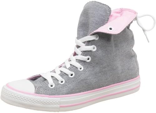 grey and pink ladies converse