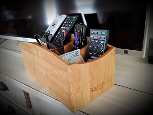 Natural Bamboo Caddy | Living Room Remote Control Organizer | Home Office Desk Storage | Nightstand Bin | Kitchen Accessory Holder | Utensil Compartments | Daily Supplies Divider | by SplashSoup