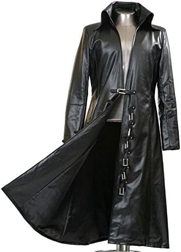Men's Black Faux Leather Long Black Trench Coat - New Arrival (Medium)