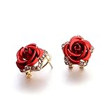 Hot Sale! Paymenow Women Girls Rose Rhinestone Small Earrings Fashion Eardrop Jewelry with Summer Dress (Red)