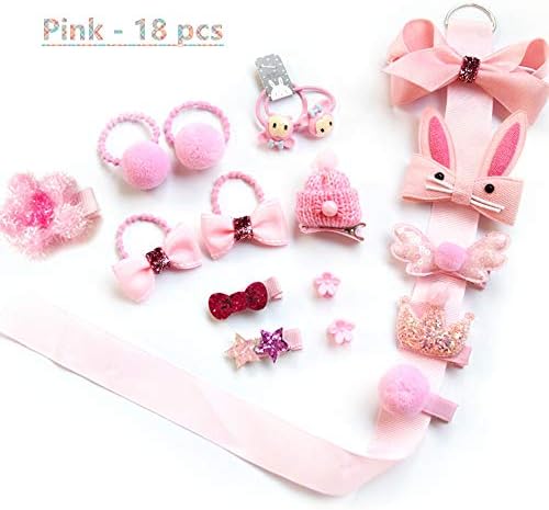 18pcs Gift Set Hair Accessories Baby Little Girls Hair Clips Bows Barrettes Hairpins Set Head Ornaments (Pink)