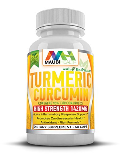 Premium Turmeric Curcumin Capsules By Maubi Health - 95% Curcuminoids Organic Herbal Dietary Supplement - Antioxidant & Anti-Inflammatory Action - Bioperine For Quick Absorption - 1420mg - 60 Caps