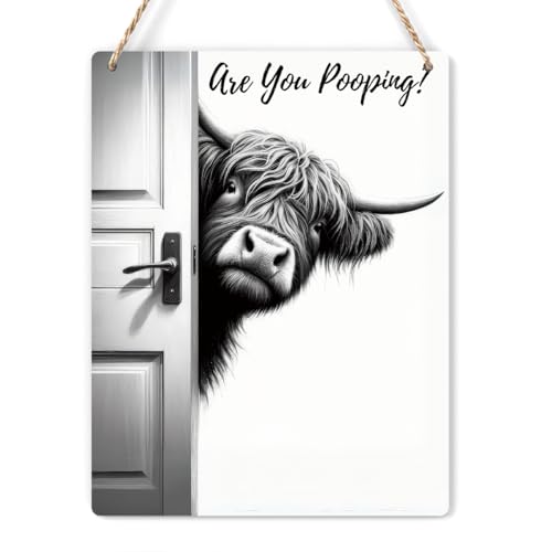 Highland Cow Bathroom Decor Sign Funny Bathroom Wall Art With Are You Pooping Cow Wood Sign 8x10 Inch Farmhouse Decor For Western & Highland Cow Lovers at Amazon