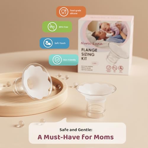 Nursi Luna Flange Sizing Kit 3-in-1 with 13/15/17/19/21mm for 24mm Electric Breast Pump Flanges/Shields, 10PCS Soft Silicone Flange Inserts for More Comfortable Pumping, BPA-Free, Essential for Moms