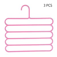 FuLov Trouser Hangers Pants Multi-Layer Space Saving Non-Slip Rack Clothes Premium Quality Plastic Super Slim for Scarfs Jeans Clothes Trousers Towels, 3-Pack,Pink