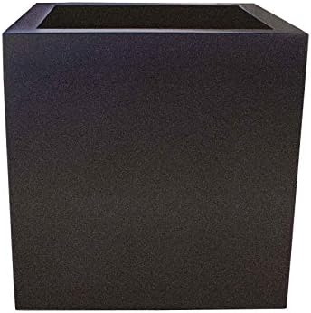 Montroy Modern Cube Planter | 16" Tall, 16" Wide, 16" Deep | Square Fiberglass Planter Box For Indoor Or Outdoor Use | Home, Office, Garden, Patio - Gunmetal Metallic Finish