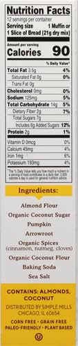 SIMPLE MILLS ALMOND FLOUR BAKING MIX, PUMPKIN MUFFIN & BREAD MIX – GLUTEN FREE, PLANT BASED, PALEO FRIENDLY, 9 OUNCE (PACK OF 1)