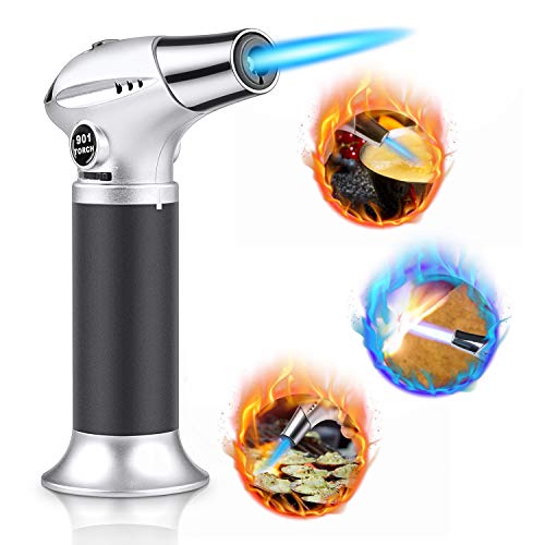 WOSTOO Blow Torch, Cooking Torch Lighter, Refillable Kitchen Butane Torch Lighter with Safety Lock and Adjustable Flame, Perfect for Cooking, BBQ, Baking, Brulee, Creme, DIY Soldering & More