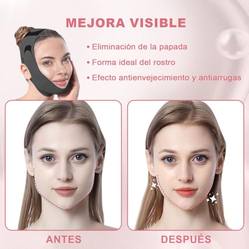 Faja Papada Facial Lifting，Correa Facial para V-Lifting ，Reutilizable Faja para Papada Mujer，Elástico y muy elástico，Eliminar la Flacidez de la Piel y Reafirmar con Efecto Antiarrugas (Negro)