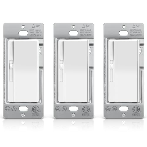 BESTTEN 3 Pack Slide Dimmer Light Switch, Quiet Rocker, Super Slim Single