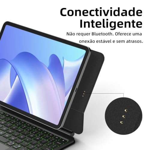 Capa com Teclado e Trackpad para iPad Air 11 Polegadas M4 2026/M3 2025/M2 2024, iPad Air 4ª/5ª 10,9 Polegadas, iPad Pro 11 Polegadas 4ª/3ª/2ª/1ª, Teclado Smart Connect com Layout Português, Preto