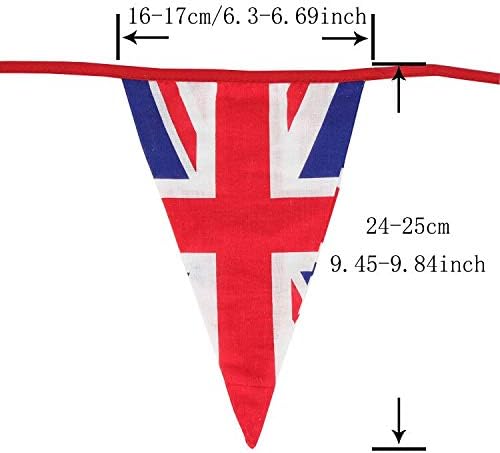 G2PLUS 10M Fabric Union Jack Bunting Banner Cotton 24PCS Double Sided British Bunting Garland 17CM * 25CM UK British Flag Banner for Party Decor Bar National Royal Decoration - Image 3