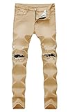 NITAGUT Men's Ripped Skinny Destroyed Slim fit Jeans Pants with Holes (34Wx32L, 06 Khaki)