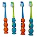 Trueocity Kids Toothbrush 4 Pack - Soft Contoured Bristles - Child Sized Brush Heads (3-10 Year Old) - Suction Cup for Fun & Easy Storage - Girl & Boy Set (Blue & Orange)